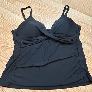 Freshwater Black Twist Front Ruched Tankini Swim Top XXL Adjustable Straps
